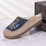 Men Breathable Folkways Pattern Handmade Closed Toe Casual Linen Slippers