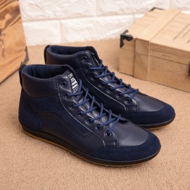 Men Leather Soft Sole Non Slip Lace Up Retro England Style Casual Mid-calf Shoes