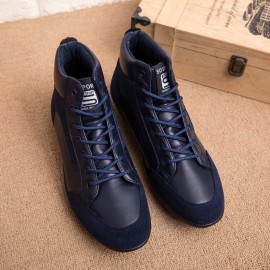 Men Leather Soft Sole Non Slip Lace Up Retro England Style Casual Mid-calf Shoes