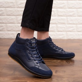 Men Leather Soft Sole Non Slip Lace Up Retro England Style Casual Mid-calf Shoes