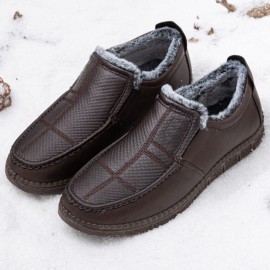 Men Leather Non Slip Warm Lined Soft Sole Solid Comfy Slip On Outdoor Casual Snow Shoes