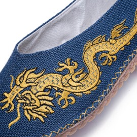 Men Breathable Non Slip Old Peking Dragon Embroidery Comfy Casual Linen Shoes