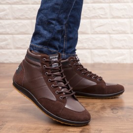 Men Microfiber Leather Soft Sole Non Slip Retro Style Lace Up Casual Mid-calf Shoes