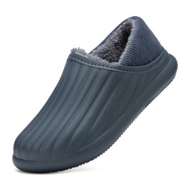 Men Pure Color Round Head Soft Plush Warm Thick-soled Non-slip With Heel Home Cotton Slippers