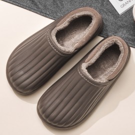 Men Pure Color Round Head Soft Plush Warm Thick-soled Non-slip With Heel Home Cotton Slippers