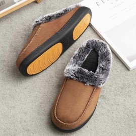 Men Lamb Wool Soft Sole Round Head Plus Velvet Thicken Winter Warm Home Cotton Slippers