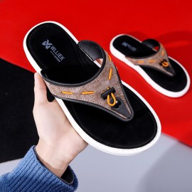 Men Outdoor Beach Slip On Denim Fabric Casual Flip Flop Slippers