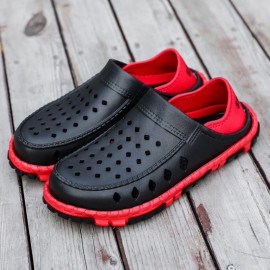 Men Hollow Out Lightweight Soft Sole Non Slip Pure Color Casual Platform Slippers