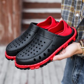 Men Hollow Out Lightweight Soft Sole Non Slip Pure Color Casual Platform Slippers