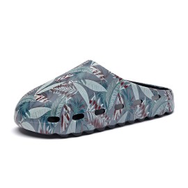 Men PVC Coconut Tree Print Soft Thick Sole Non Slip Comfy Breathable Summer Casual Home Slide Slippers