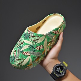 Men PVC Coconut Tree Print Soft Thick Sole Non Slip Comfy Breathable Summer Casual Home Slide Slippers