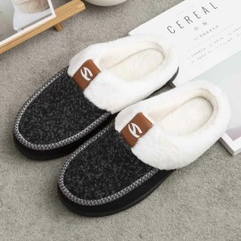 Men Lamb Wool Soft Sole Non-slip Plus Velvet Thicken Winter Warm Home Cotton Slippers