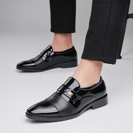 Men Leather Comfy Soft Sole Pointy Toe Slip On Dress Casual Business Shoes