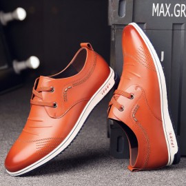 Men Pure Color Leather Non Slip Soft Casual Business Oxfords