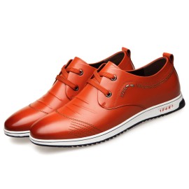 Men Pure Color Leather Non Slip Soft Casual Business Oxfords