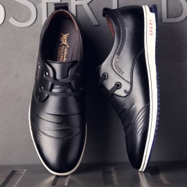 Men Pure Color Leather Non Slip Soft Casual Business Oxfords