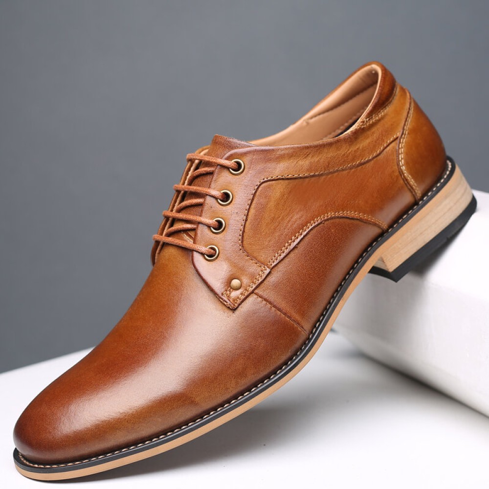 Large Size Men Vintage Genuiner Cow Leather Lace Up Businees Formal Shoes