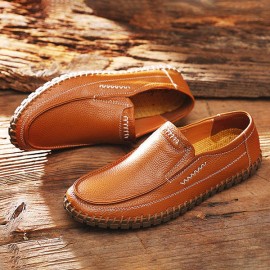 Shoes Men Genuine Leather Hand Stitching Soft Sole Slip On Oxfords