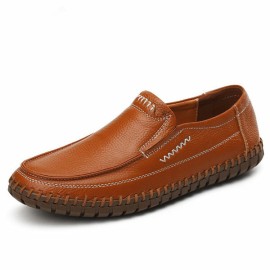 Shoes Men Genuine Leather Hand Stitching Soft Sole Slip On Oxfords