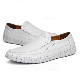 Shoes Men Genuine Leather Hand Stitching Soft Sole Slip On Oxfords