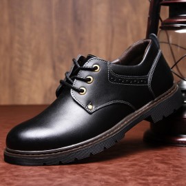 Men Pure Color Cow Split Leather Non Slip Tooling Casual Soft Oxfords