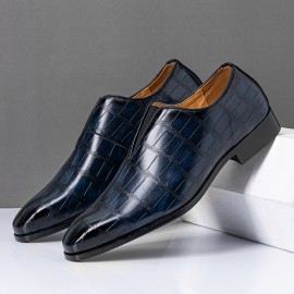 Men Leather Soft Sole Pointy Toe Crocodile Pattern Slip On Casual Dress Shoes