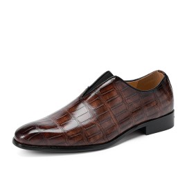 Men Leather Soft Sole Pointy Toe Crocodile Pattern Slip On Casual Dress Shoes