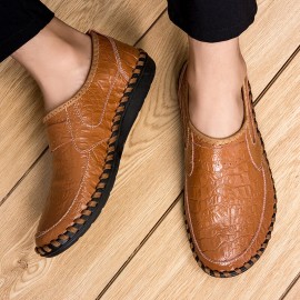 Men Soft Cowhide Hand Stitching Casual Slip On Business Oxfords