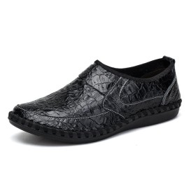 Men Soft Cowhide Hand Stitching Casual Slip On Business Oxfords