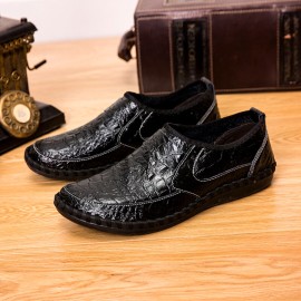 Men Soft Cowhide Hand Stitching Casual Slip On Business Oxfords