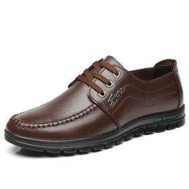 Men Pure Color Comfy Soft Sole Lace Up Business Casual Leather Oxfords