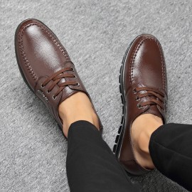 Men Pure Color Comfy Soft Sole Lace Up Business Casual Leather Oxfords