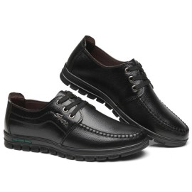 Men Pure Color Comfy Soft Sole Lace Up Business Casual Leather Oxfords