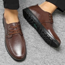 Men Pure Color Comfy Soft Sole Lace Up Business Casual Leather Oxfords