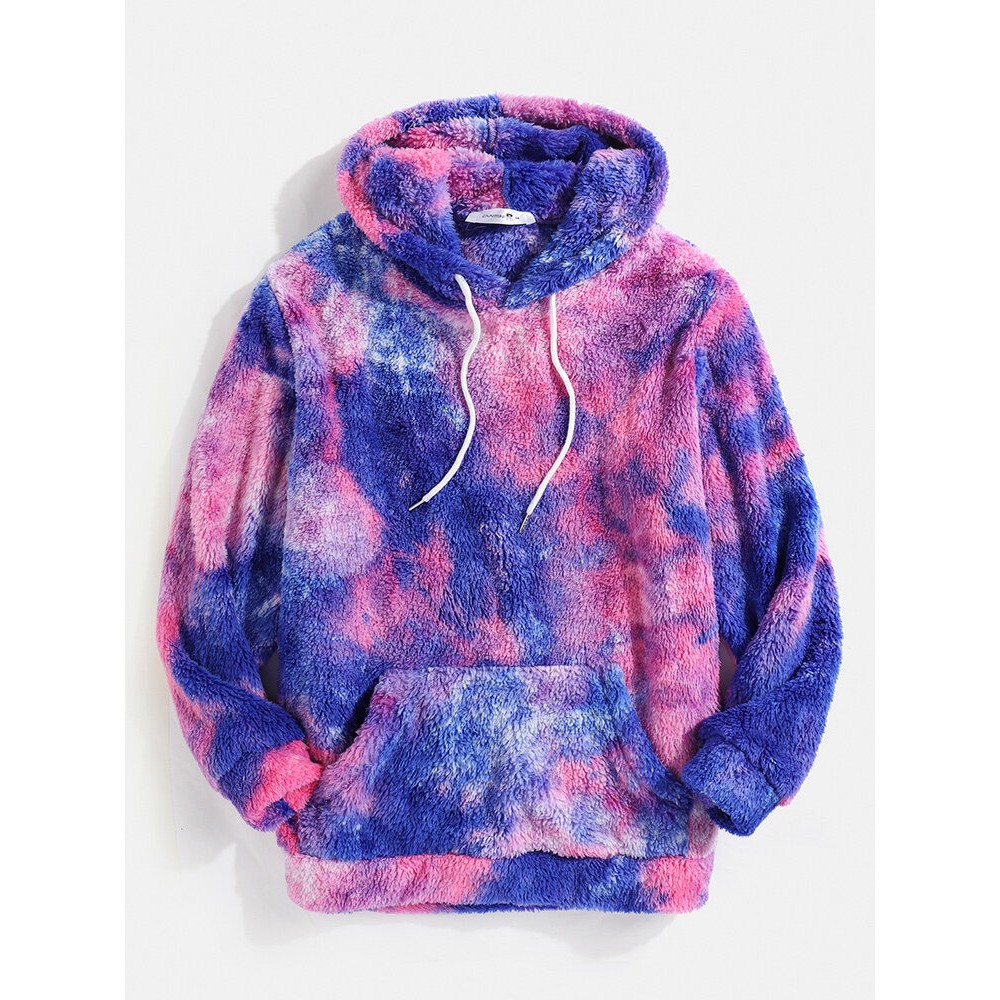 Tie Dye Fluffy Fleece Long Sleeve Kangaroo Pocket Hoodies