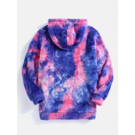 Tie Dye Fluffy Fleece Long Sleeve Kangaroo Pocket Hoodies