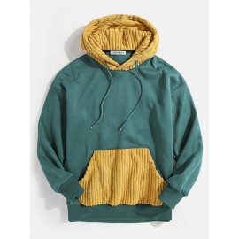 Mens Solid Color Patchwork Pocket Simple Drawstring Hoodies