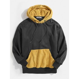 Mens Solid Color Patchwork Pocket Simple Drawstring Hoodies