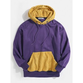 Mens Solid Color Patchwork Pocket Simple Drawstring Hoodies