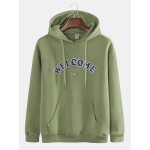 Mens Fashion Letter Printing Hooded Cotton Solid Color Casual Sweatshirt