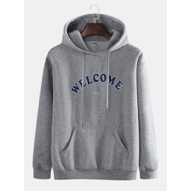 Mens Fashion Letter Printing Hooded Cotton Solid Color Casual Sweatshirt