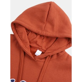 Mens Fashion Letter Printing Hooded Cotton Solid Color Casual Sweatshirt