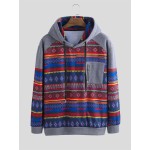 Mens Casual Printing Hooded Practical Pocket Drawstring Casual Sweatshirt