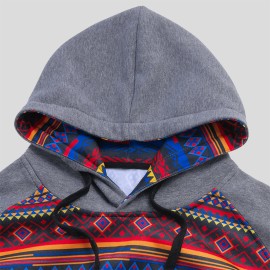 Mens Casual Printing Hooded Practical Pocket Drawstring Casual Sweatshirt