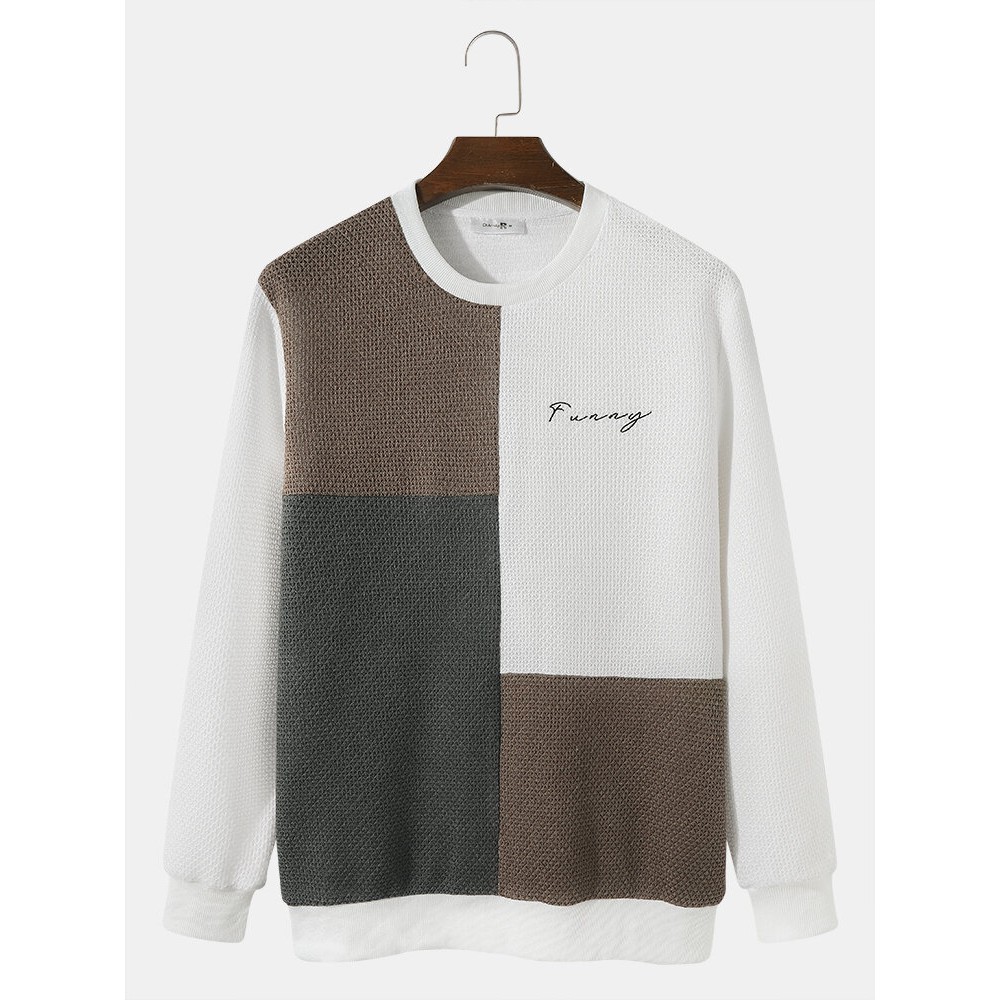 Mens Embroidery Color Block Leisure Funny Sweatshirt