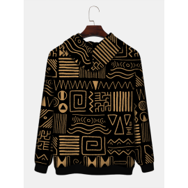 Mens Tribal Printed Kangaroo Pocket Long Sleeve Casual Hoodies