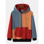 Mens Letter Vivid Color Kangaroo Pocket Long Sleeve Hooded Sweatshirts