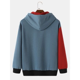 Mens Letter Vivid Color Kangaroo Pocket Long Sleeve Hooded Sweatshirts