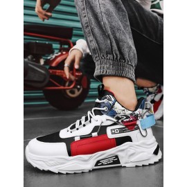 Printed Colorblock Lace Up High Top Chunky Sneakers